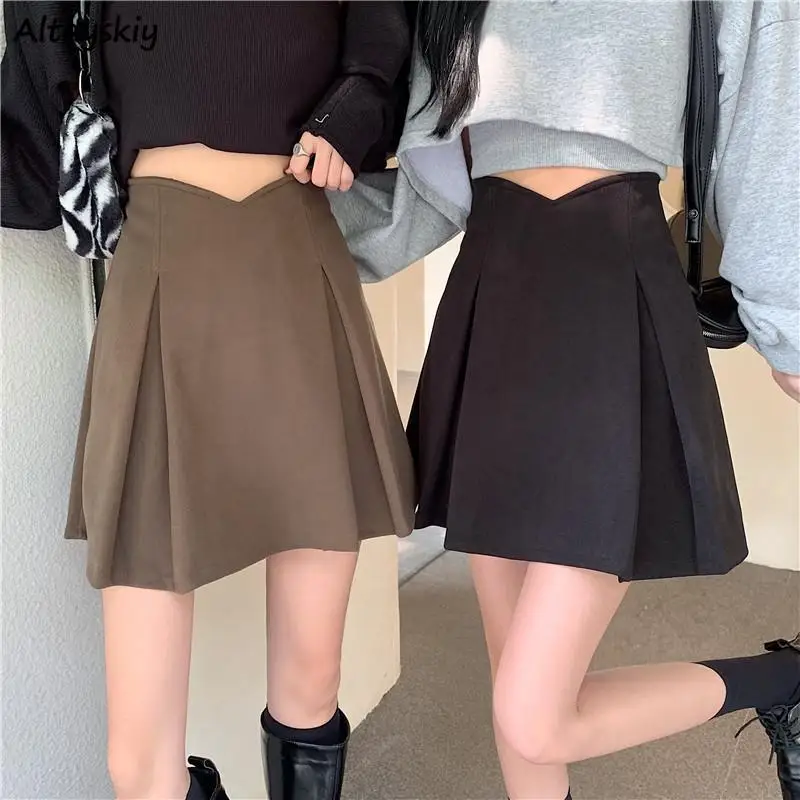 

Woolen Mini Skirts Women High Waist Pleated Students Preppy College Fashion Popular A-line Korean Style Party Chic Mujer Faldas