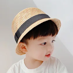 Japanese Style Children Baby Straw Plaited Bucket Hat Fashion Round Top Outdoor Summer Sunhats Infant Kids Boys Girls Hats Caps