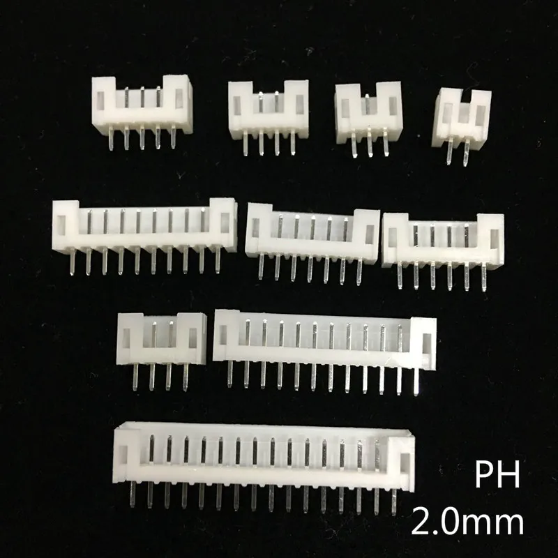 

100 Pcs of PH 2.0mm 2-10Pin Straight JST Socket Male Connector White