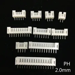 100 Pcs of PH 2.0mm 2-10Pin Straight JST Socket Male Connector White