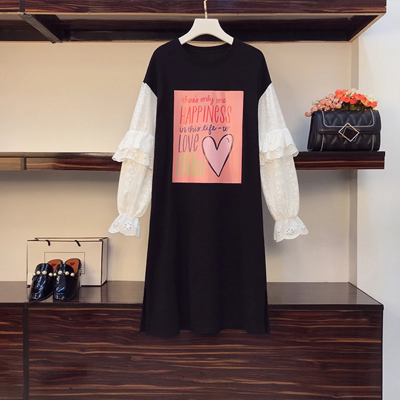 EHQAXIN-Vestidos estampados informales para mujer, ropa blanca de encaje calado, manga larga, retales de algodón negro, otoño 2022