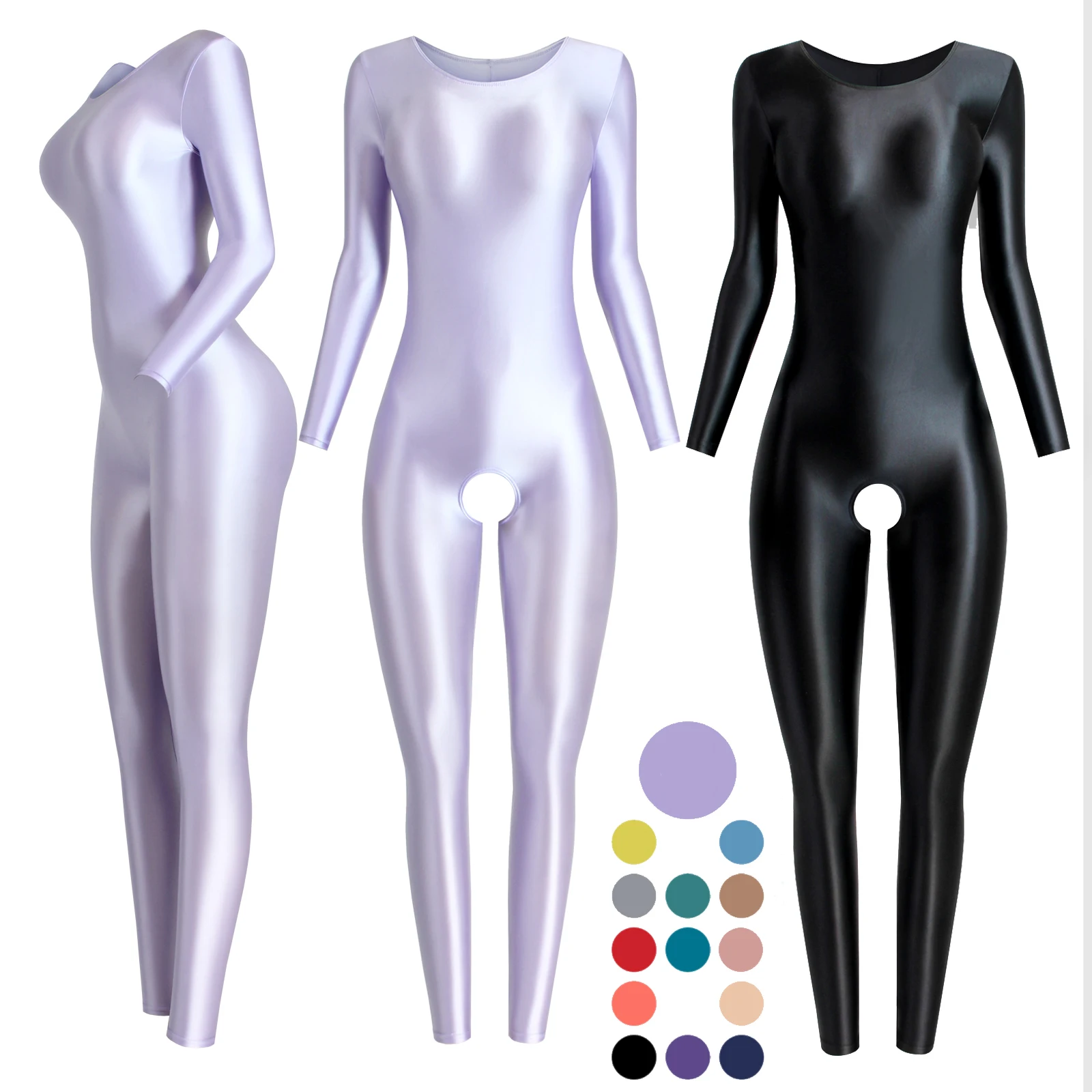 Sexy glänzender Body für Frauen, offener Schritt, eng anliegender, öl glatter Lauf overall, Zentai-Anzüge, lässige Strumpfhosen, Catsuits