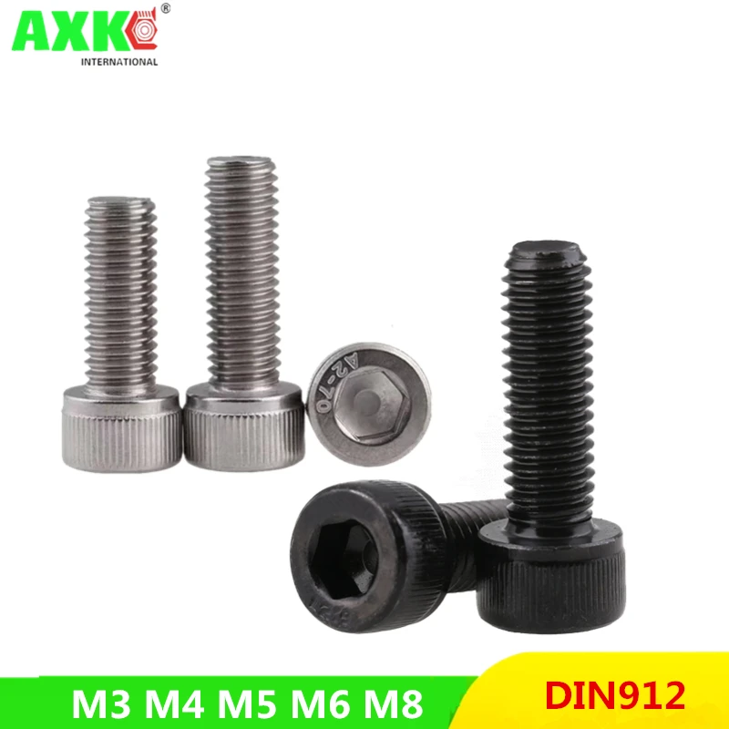 10pcs M3 M4 M5 M6 M8 304 A2 Stainless Steel Black grade 12.9 steel DIN912 Hexagon Hex Socket Head Cap Allen Bolt Screw L=4-150mm