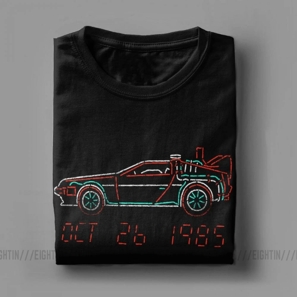 Back To The Future Delorean Neon Outline Man T Shirts Leisure 100% Cotton Short Sleeves Tee Shirt O Neck T-Shirt Summer Tops