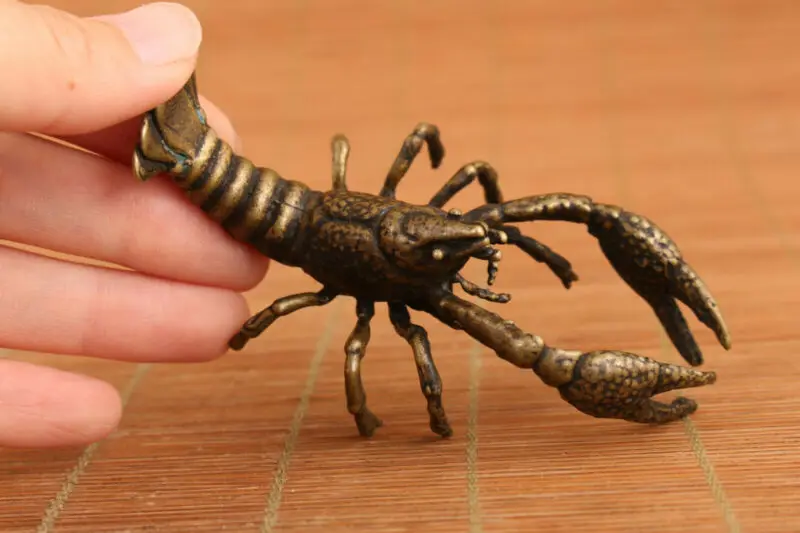 Asian tibetan chinese old bronze hand cast lobster statue collectable figure Art