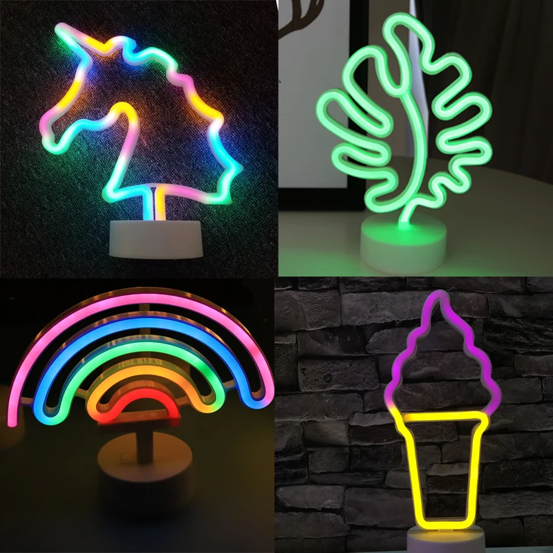 Neon Light Sign Cute Led Lamp Christmas Gifts Flamingo Unicorn Rainbow USB MINI Neon Night Lights Bedside Bedroom Home Decor