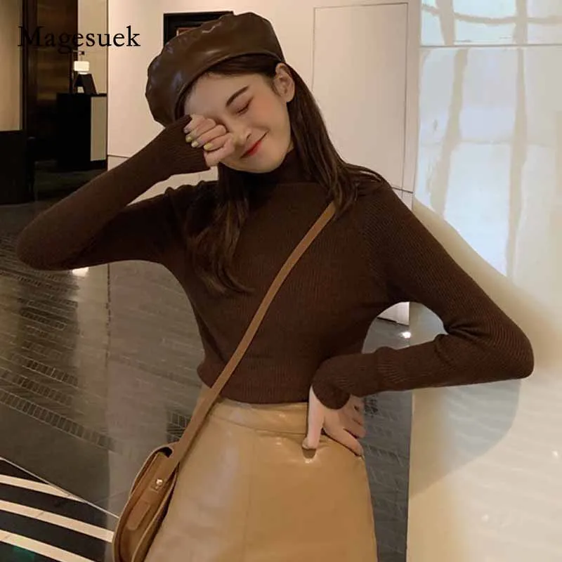 

2020 Solid Slim Cotton Knitted Sweater Autumn Long Sleeve Female Pullover Women Sweater Turtleneck Clothes Sueter Mujer 10607