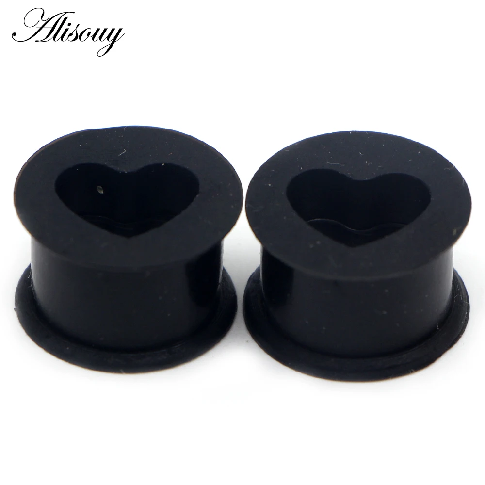 Alisouy 2pcs Silicone Flexible Heart Ear Flesh Tunnel Soft Gauge Plugs Piercing Stretcher Expander Hollow Earrings Body Jewelry