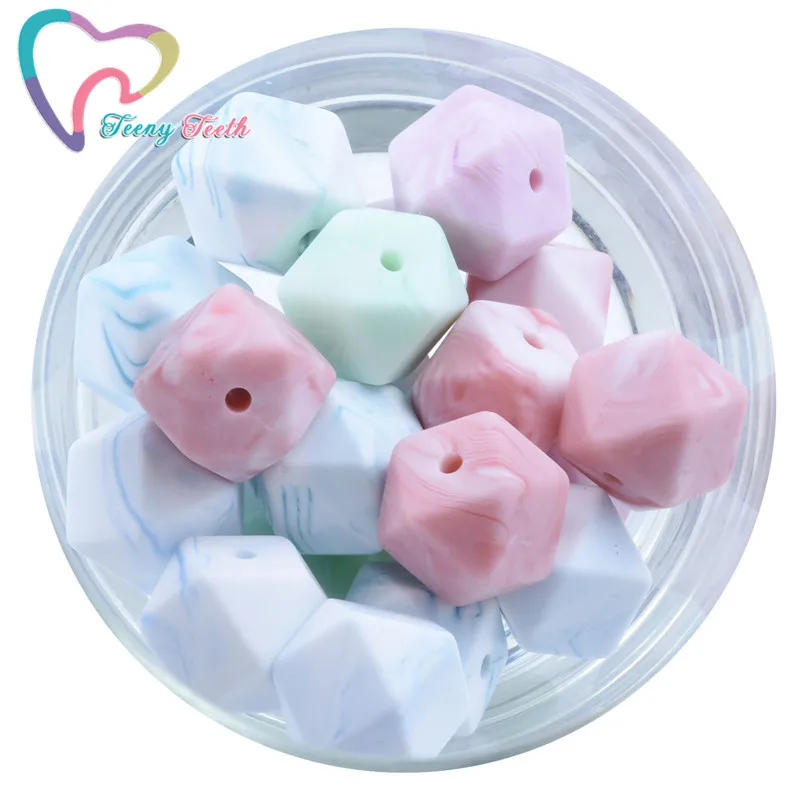 Teeny Teeth 20 PCS 42 Colors 14-17 MM Silicone Hexagon Teething Beads DIY Geometric Loose Beads For Baby Nursing Teething Toys