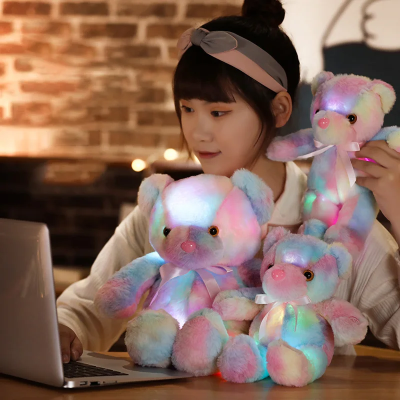 LED Light Bear Plush Toy Electronic Bear Stuffed Animals Soft Doll Glowing Bear Plush Baby Kid Toys Birthday Gift for Children