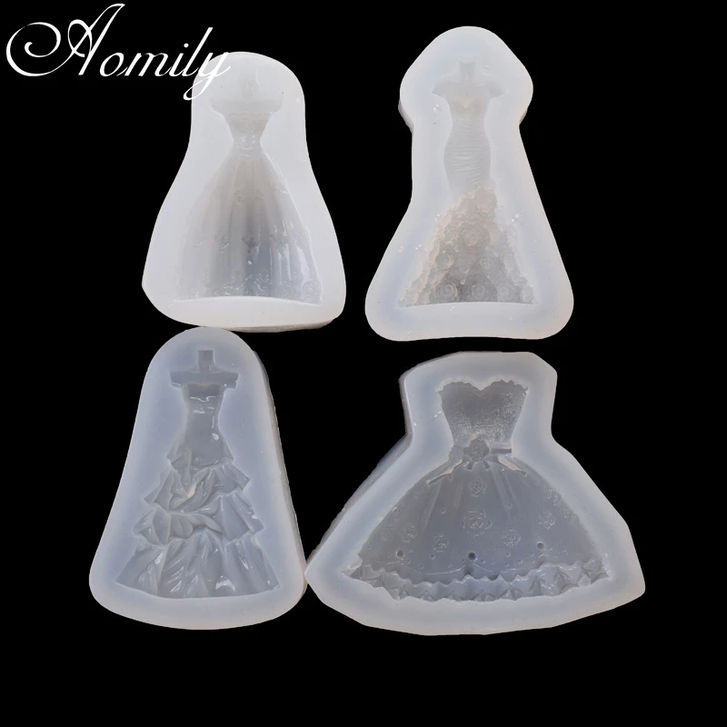 Aomily Princess Wedding Dress Crystal Epoxy Mold Silicone Mold for Making Plaster Aromatherapy Handmade Clay Decoration Mould