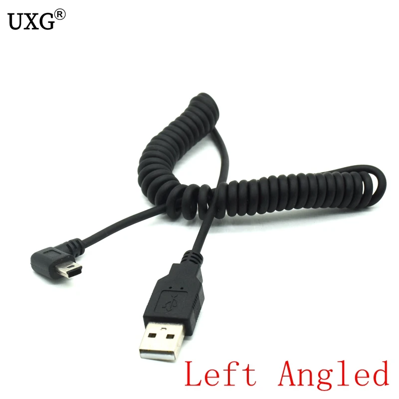 Cable retráctil de sincronización de datos, mini usb macho de 90 grados, ángulo recto a usb macho, resorte de ángulo recto, carga de 1m, nuevo