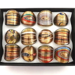 Mix Designed Lampwork Art Glass Rings, Golden Series Of Classical Style Murano Rings 12pcs/lot