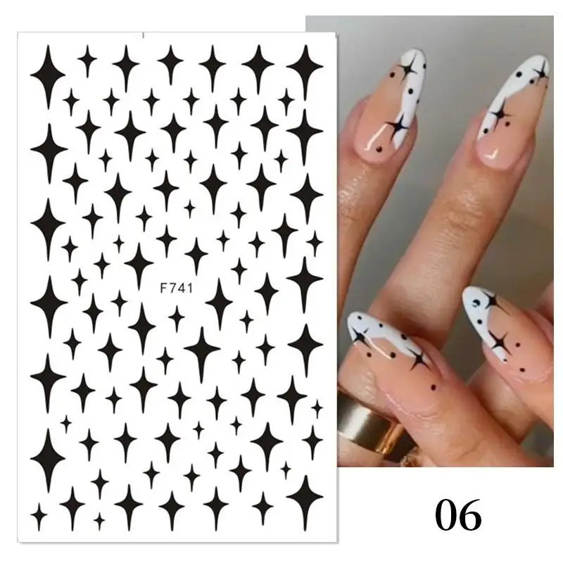 1pcs Valentines 3D Nail Sticker Black Heart Love Self-Adhesive Slider Letters Nail Art Decorations Stars Decals Manicures