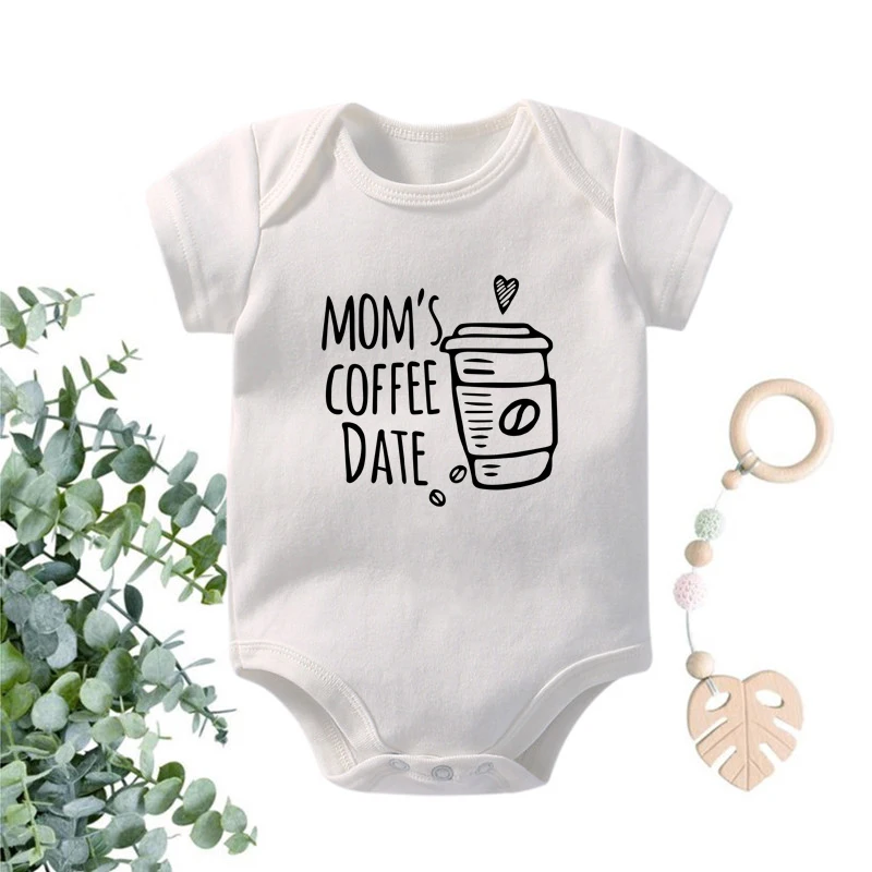 Mom's Coffee Date Printed Baby Bodysuits Summer Cotton Boys Girls Short Sleeve Rompers Infant Baby Onesies Toddler Outfits