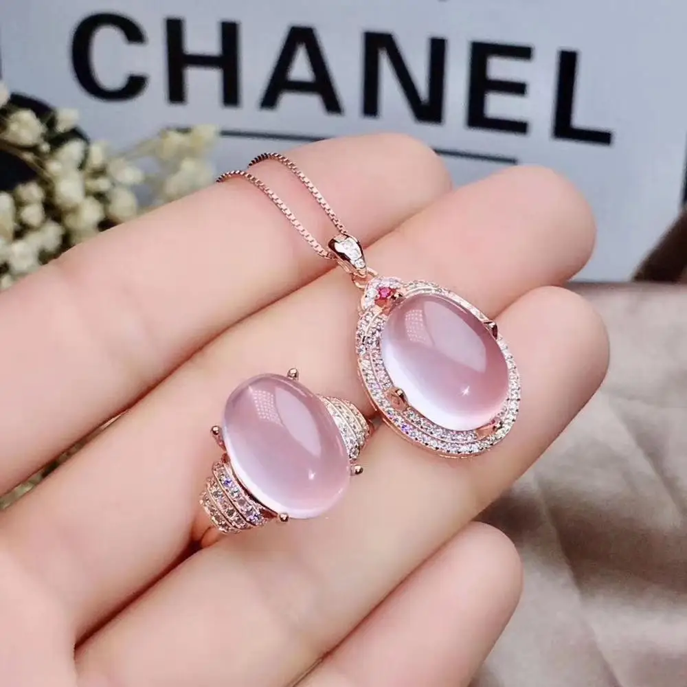 KJJEAXCMY Boutique Jewelry 925 Sterling Silver Inlaid Natural Pink Crystal Ross Quartz Suit Support Detection Fine