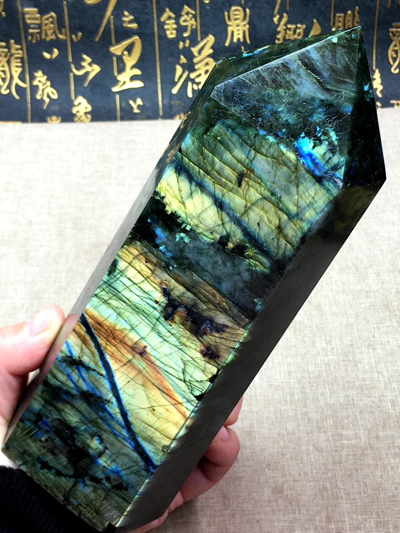 1230g  Natural G olden Labradorite Column Rough Polished Crystal Point Specimen Healing