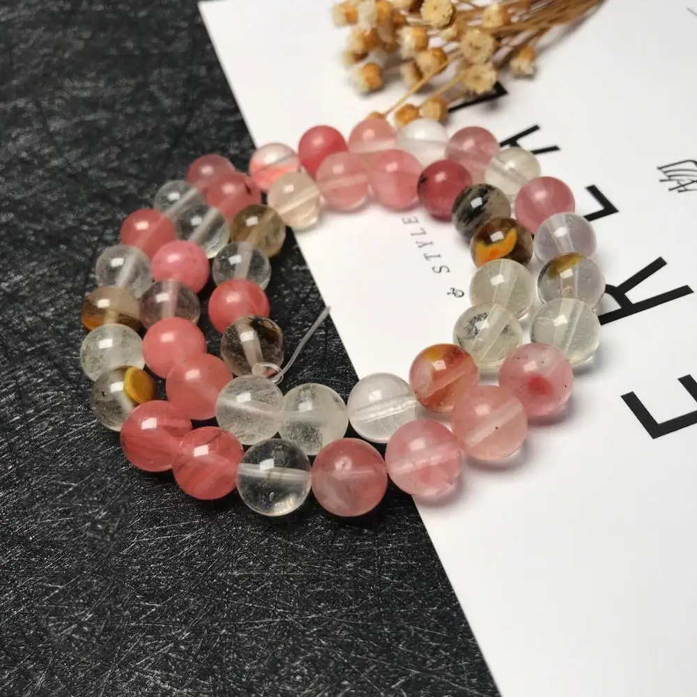 

High Quality 4mm 6mm 8mm 10mm Pink White Watermelon Peel Color Natural Stone Beads Pick Size Loose Bead For Handmade Bracelet