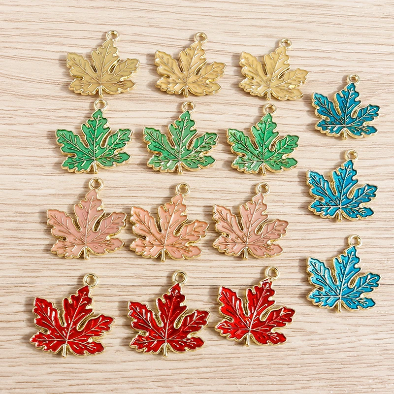 10pcs 20*21mm 5 Colors Enamel Maple Leaf Charms Pendants for Making Necklaces Drop Earrings Keychain DIY Jewelry Craft Supplies