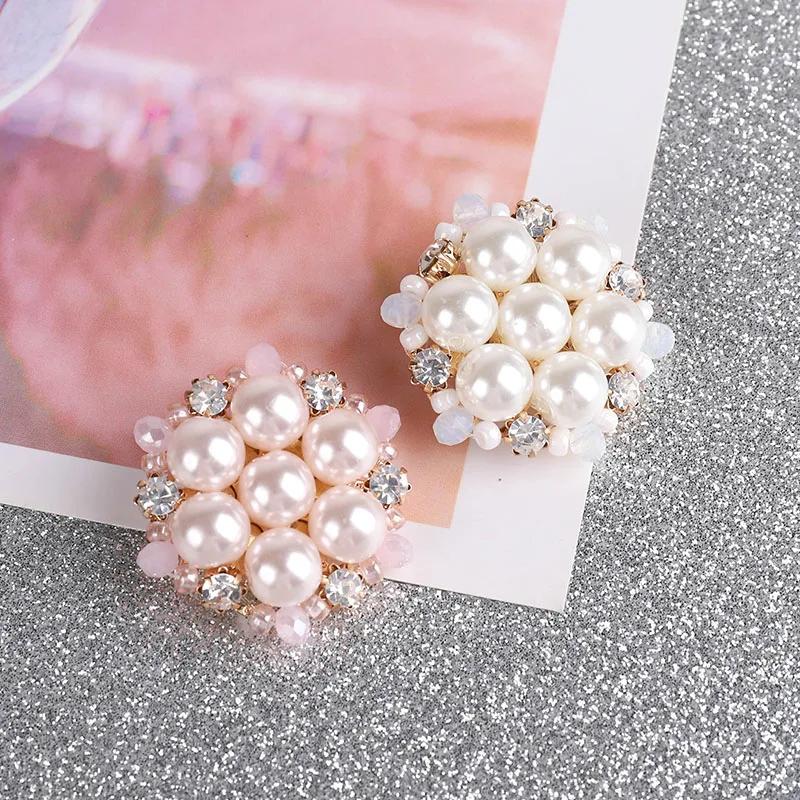 1Pcs Pearl Rhinestone Magnet Buttons Vintage Metal Button Alloy Diamante Flower Crystal Buttons DIY Brooch Clothing Decoration