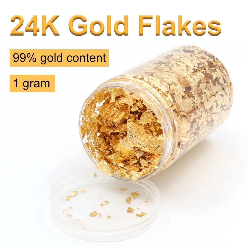 1g/bottle 24K Grade Genuine Gold Thick Flakes With Bamboo Clip for Cupcake Cakes Dessert Home Decoration Free Shipping