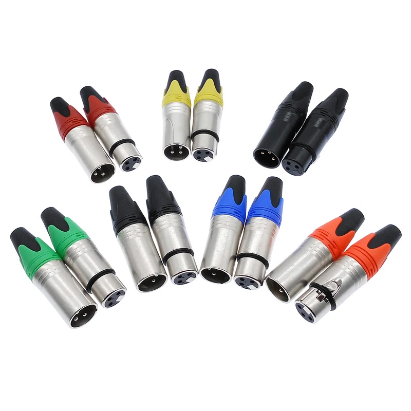 10Pcs Xlr connector audio plug microphone plug 3pin speaker  connector male & female colour mic connector