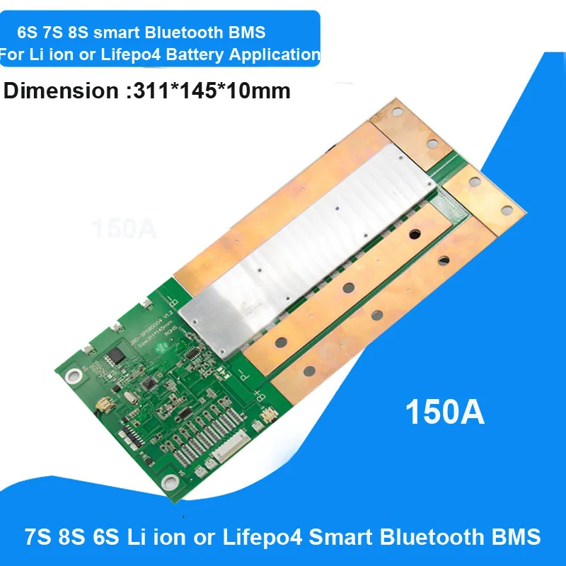 6S 7S 8S Lithium Ion or Lifepo4 24V Battery smart Bluetooth BMS with 150A constant current for 29.4V 29.2V 25.2V power batteries