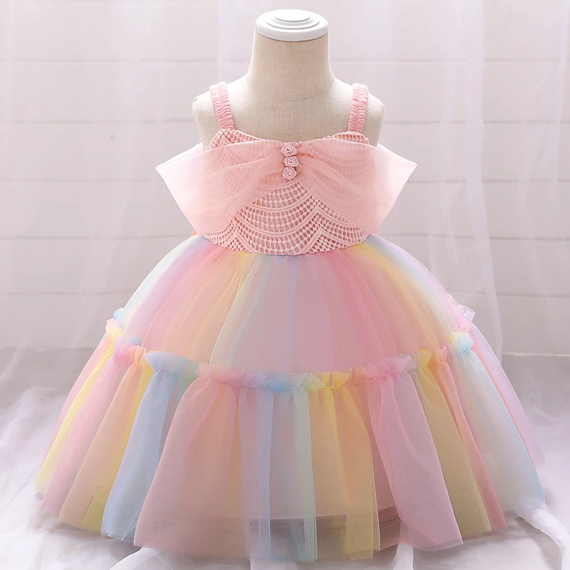 

0-5 Birthday Summer Rainbow Dress 1st Birthday Dress For Baby Girl Clothes Princess Baptism Dresses Party Tutu Dress 1-5 years