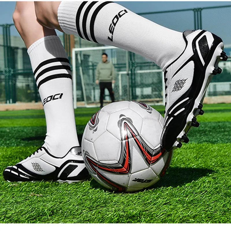 Men Women Football Soccer Boots Athletic Shoes New Leather Big Size High Top Cleats Training Sneakers Children Comfortable