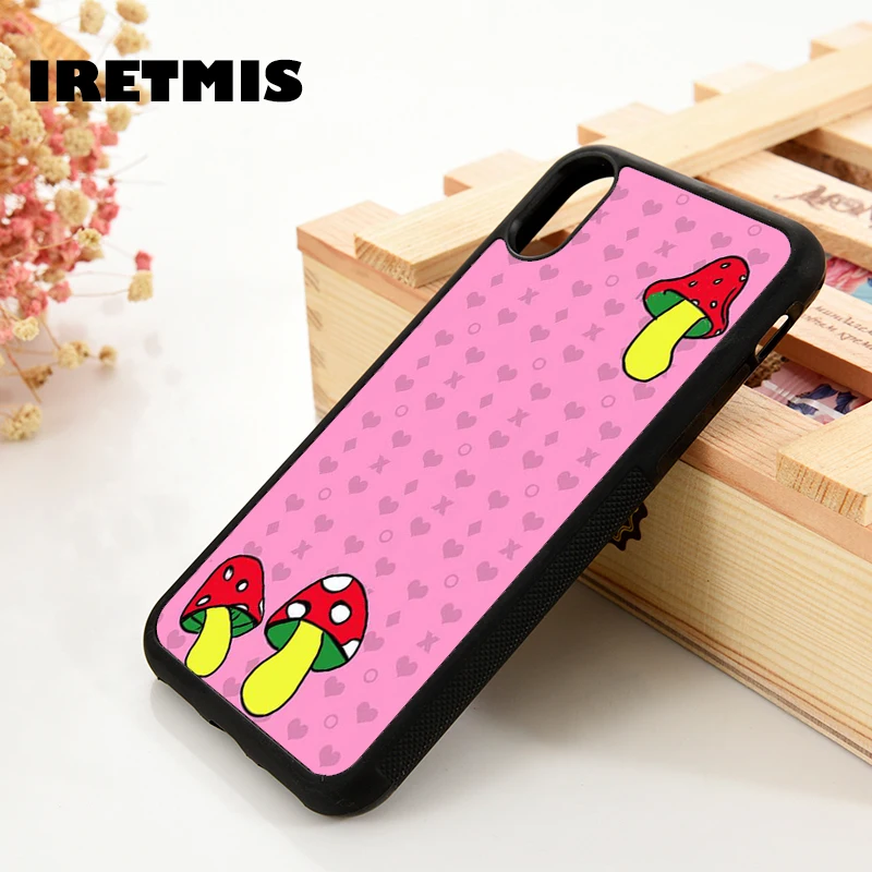 Iretmis 5 5S SE 6 6S Silicone Rubber Phone Case Cover for iPhone 7 8 Plus X Xs 11 12 MINI Pro Max XR Pink shroom mushroom print