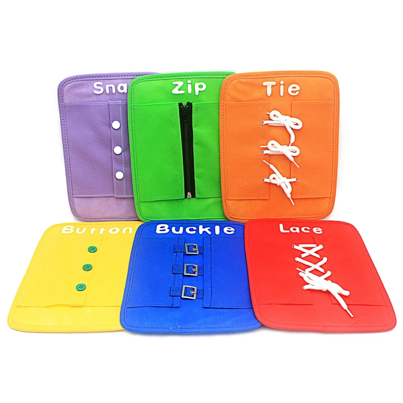 6Pcs Toddlers Montessori Dressing Frames Zip Snap Button Buckle Lace Tie Early Educational Toys Preschool Toys for Children Gift