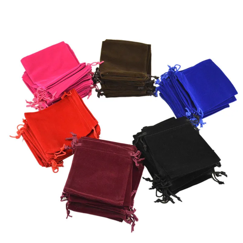 100Pcs/lot 5x7 7x9 8x10 9x12cm Velvet Drawstring Pouch Bag With Jewelry Bag Christmas Wedding Gift Red Velvet Bags 77