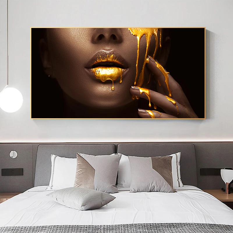 

Woman Portrait Golden Liquid Wall Art Pictures HD Print Canvas Paintings Modern Home Decor Posters Cuadros For Living Room Decor