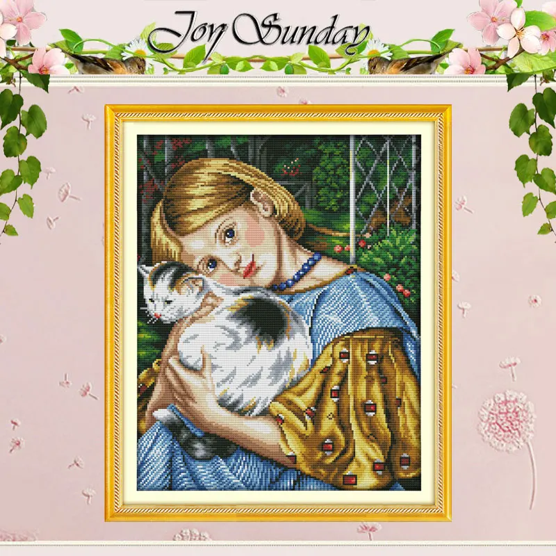 Girl and Cat (3) Patterns Counted Cross Stitch Set DIY 11CT 14CT 16CT Stamped DMC Cross-stitch Kit Embroidery Needlework Crafts