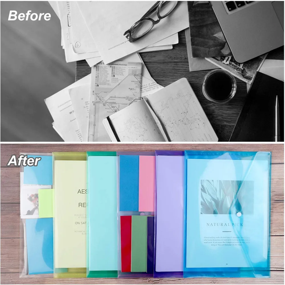 10pcs Poly Envelope File Folder Clear Plastic File Document Bags with Snap Button Closure A4 Pape Letter Size for School Office