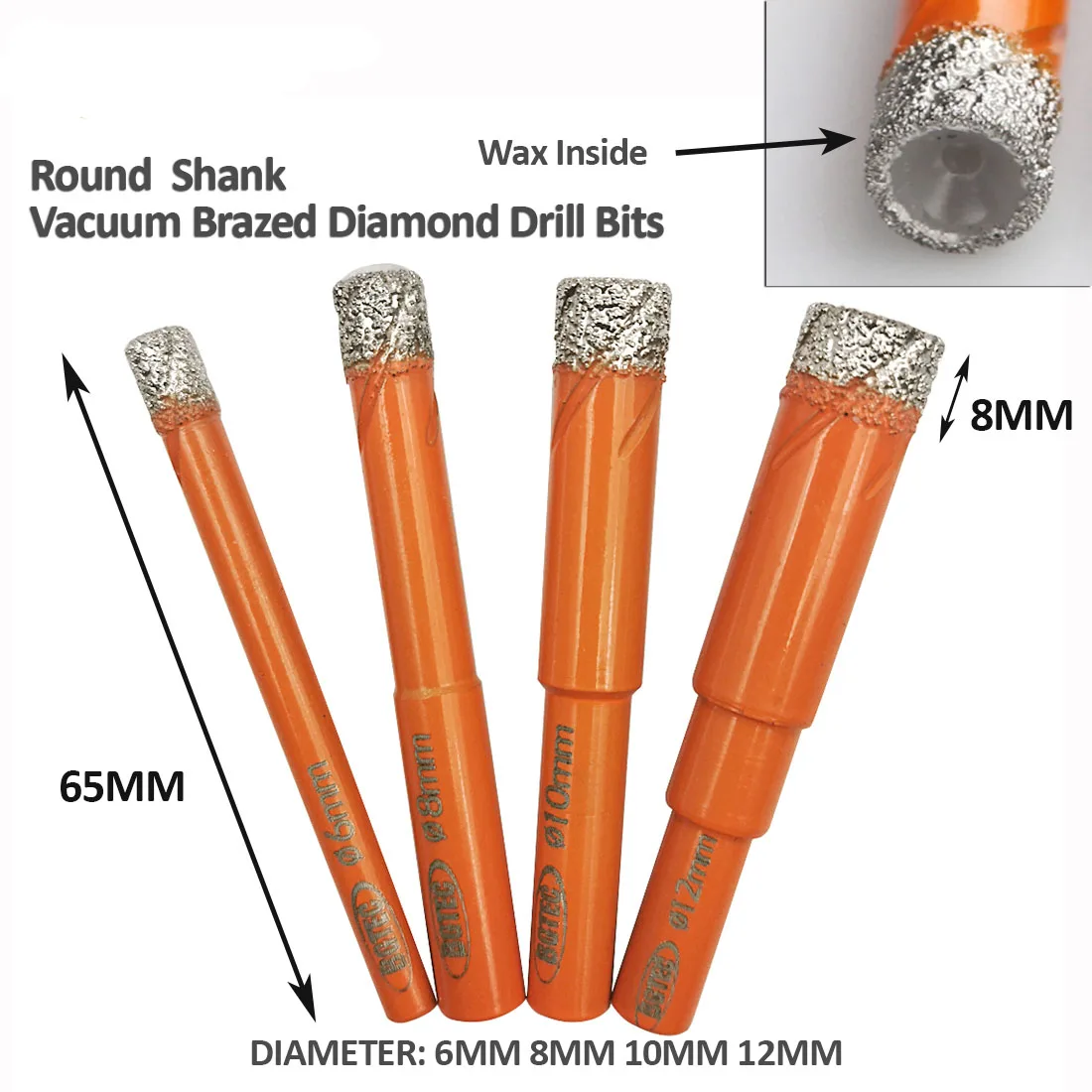 BGTEC 2pcs Round Shank 6mm Dry drilling bits diamond hole saw Vacuum Brazed diamond drill bits for ceramie tile granite glass