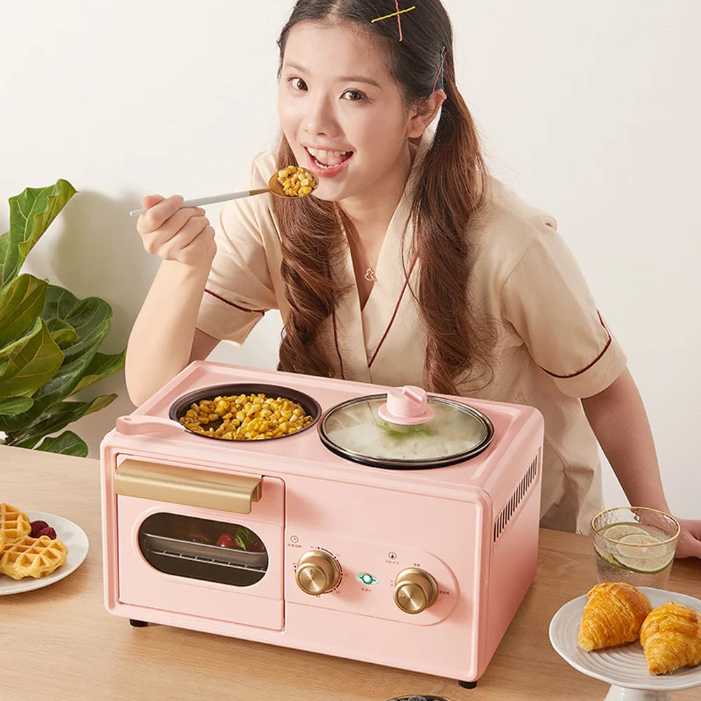 อาหารเช้าเครื่องมัลติฟังก์ชั่น4 In One ขี้เกียจ Artifact อัตโนมัติในครัวเรือนขนมปังพิซซ่ากระทะเครื่องปิ้งขนมปัง