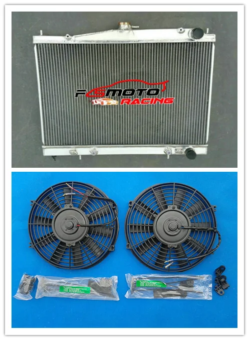 Aluminum Radiator + Fan Racing For NISSAN SKYLINE R34 RB25DET 1995-2003 95 96 97 98 99 02