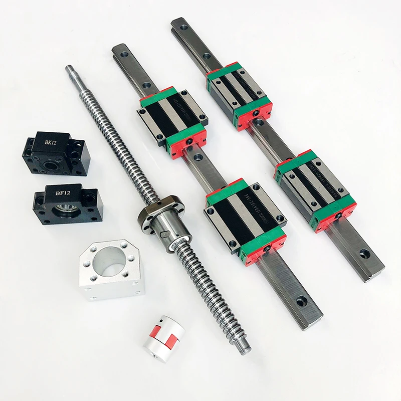 2 set HGR20 HGR15 Linear Guide Rail + 4pcs HGH20CA HGW20CA HGH15CA + 1 SFU1605 SFU1610 Ball screw + BF12/BK12 + Coupling