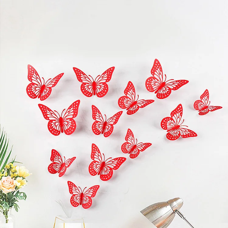 12 Stück/Set, ausgehöhlte Schmetterlings-Wandaufkleber zur Dekoration für Hochzeiten, zum Aufkleben in Wohnzimmern, Schmetterlinge, selbstklebende Aufkleber. – Detail 7