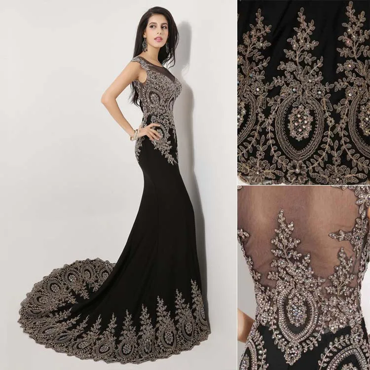 In Stock Elegant Beaded Long Black Mermaid Formal Evening Fashionable Sexy Appliques Prom Real Sample Mother of Bride Dresses