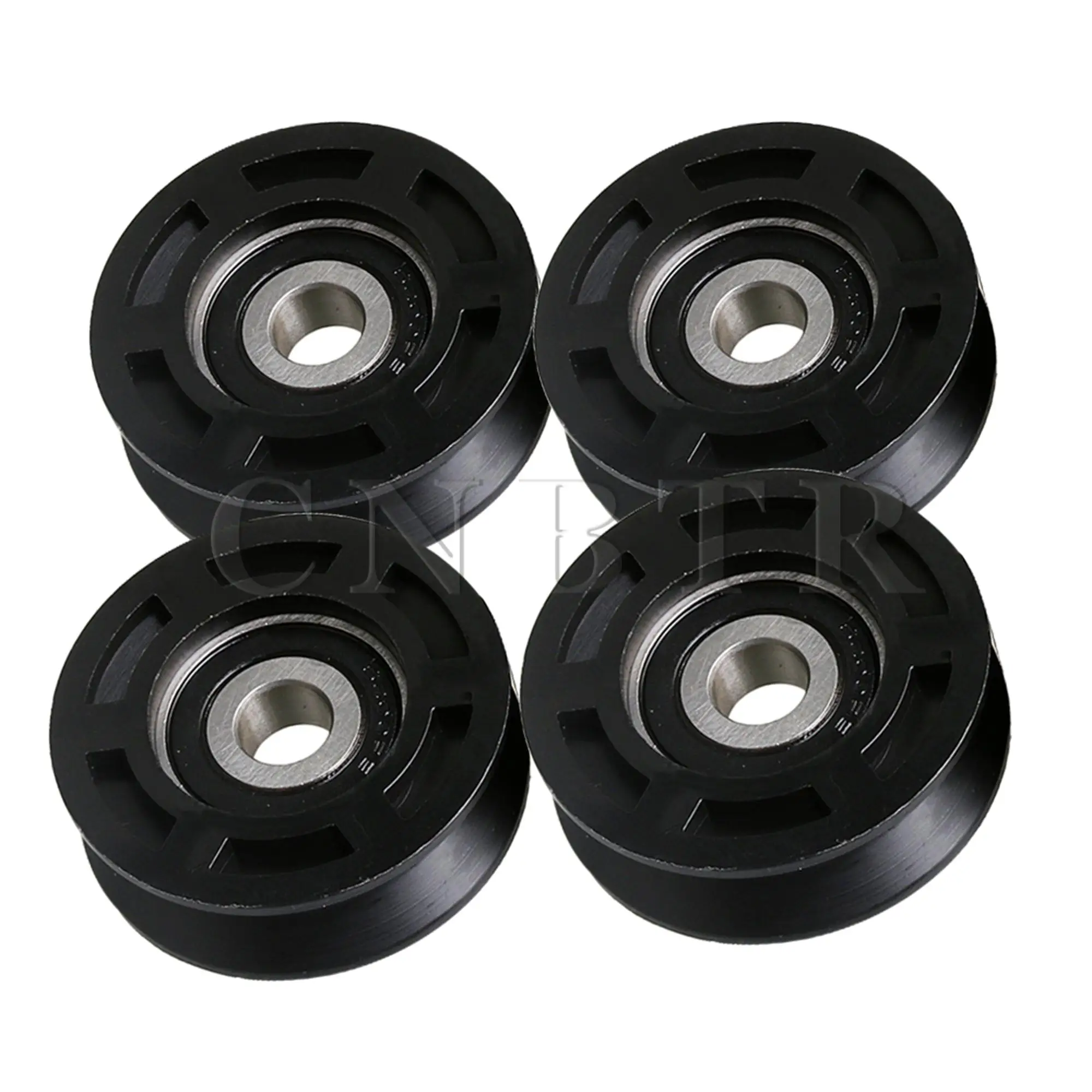 4x CNBTR 50x10x16mm Black Plastic Coated 6200ZZ Steel Ball Bearing V-Type Slot Pulley for Doors Window