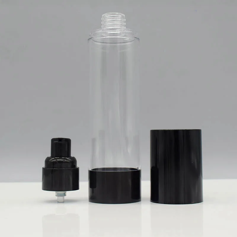 100ml airless bottle black pump bottom  lid  clear body lotion/emulsion/foundation/essence/oil/serum Cosmetic Container