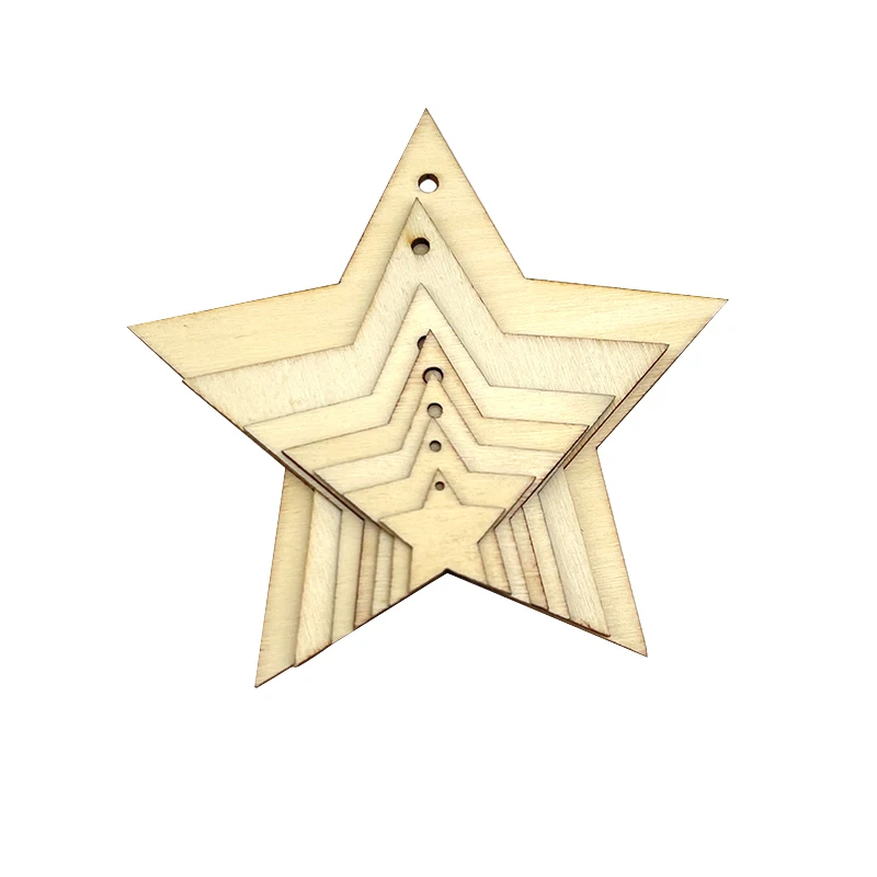 20-100mm Star Pattern Unfinished Wooden Pendant Hanging Ornament Home Decor DIY Scrapbook Party Blank Handmade Crafts Supplies