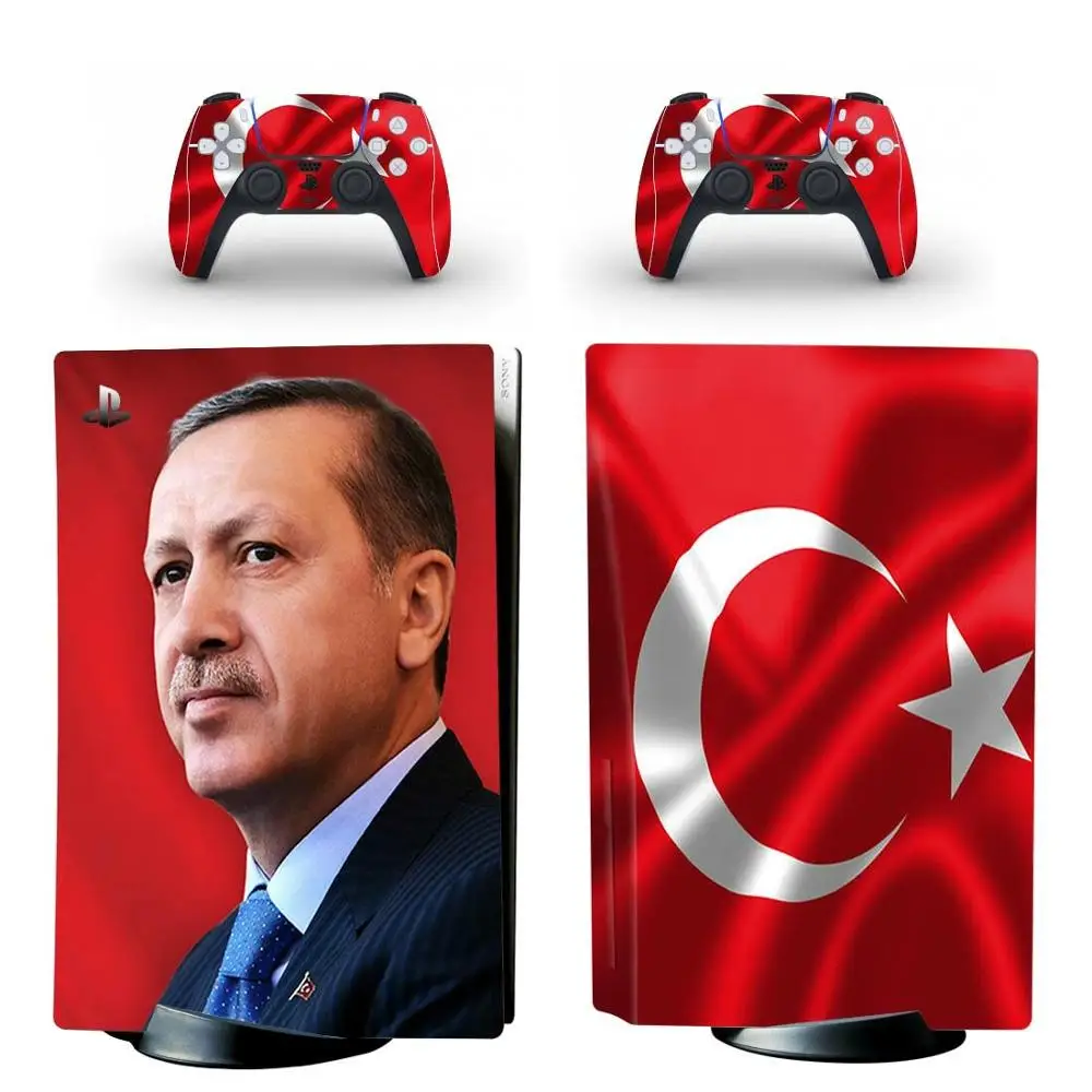 تركيا العلم PS5 القياسية القرص طبعة الجلد ملصق مائي غطاء ل بلاي ستيشن 5 وحدة التحكم وأجهزة التحكم PS5 الجلد ملصق الفينيل