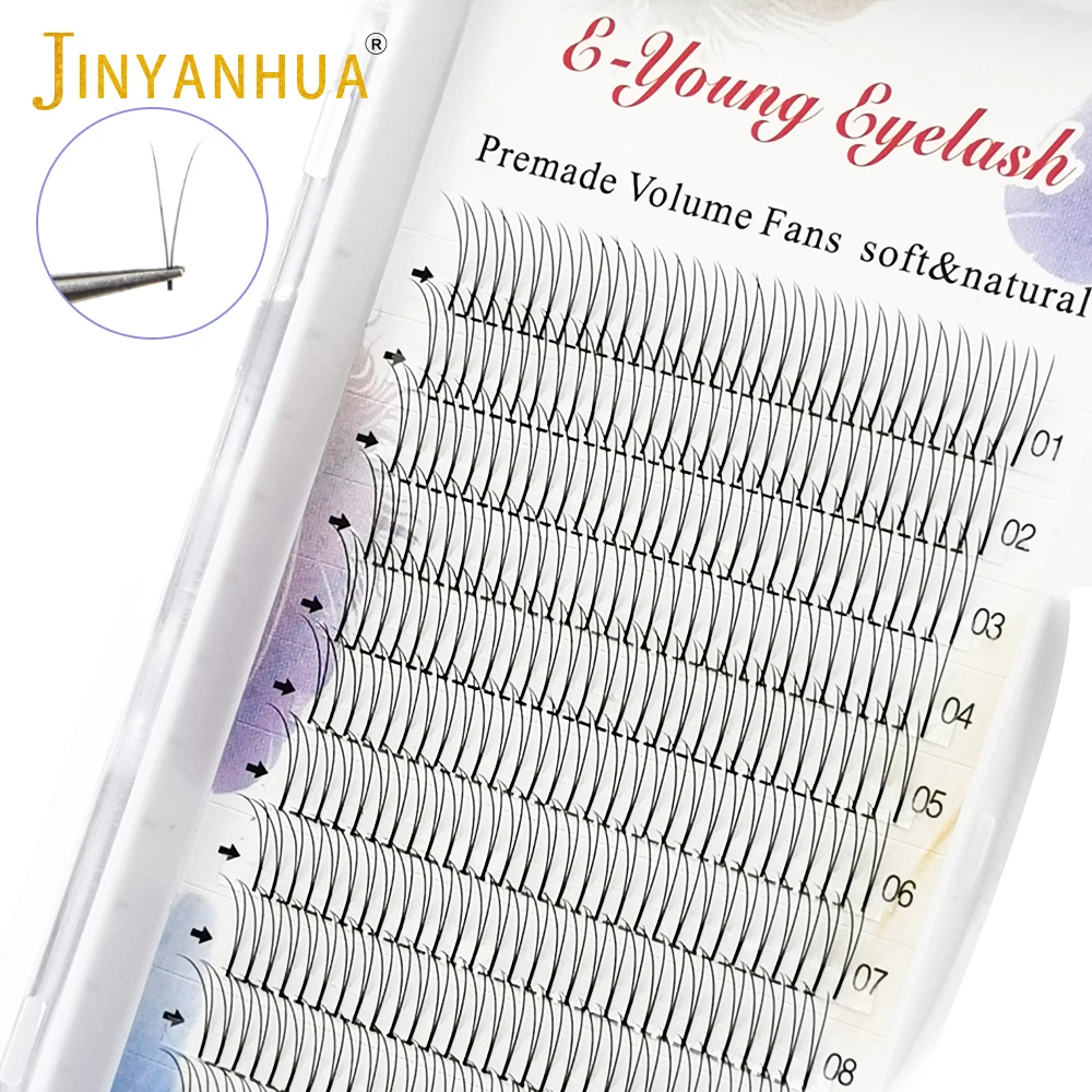 E-young 2d Premade Lashes Volume Fans Short Stem C/D Curl 0.1mm Natural False Eyelashes Extensions Premade Fans Wholesale Makeup