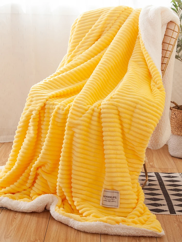 Coral Fleece Blanket Solid Color Stripes Soft Skin-Friendly Office Lunch Break Blanket Multifunctional Home Textiles