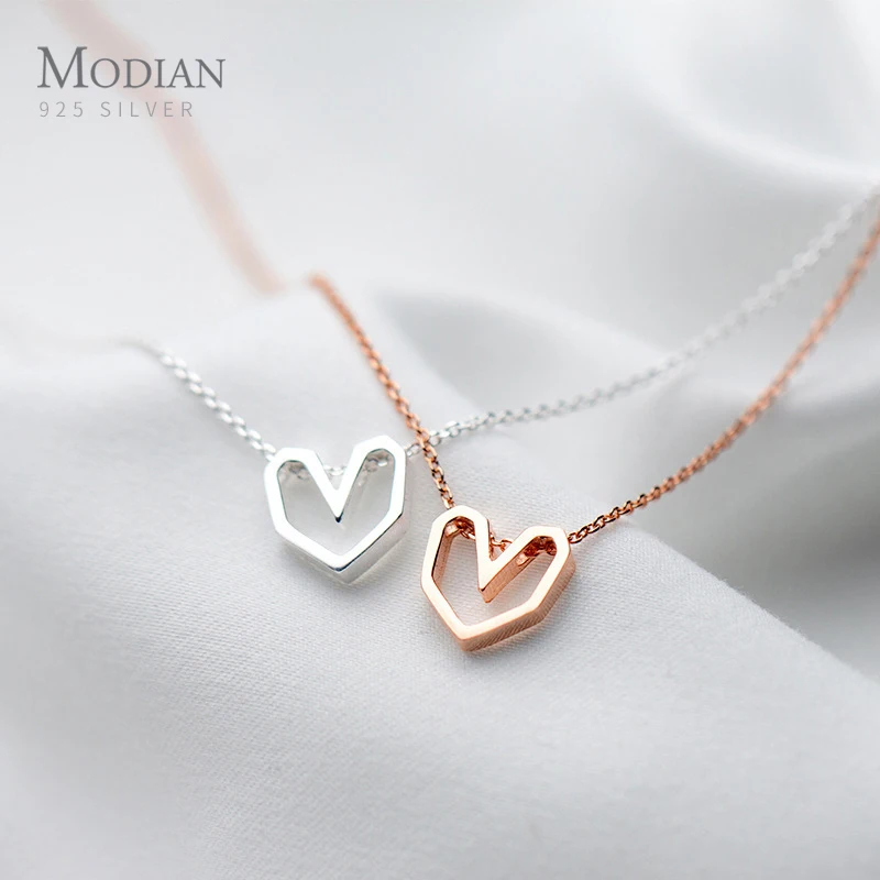 Modian Rose Gold Color Geometric Heart Choker Necklace Charm Sexy 100% 925 Sterling Silver Pendant For Women Party Jewelry Gift