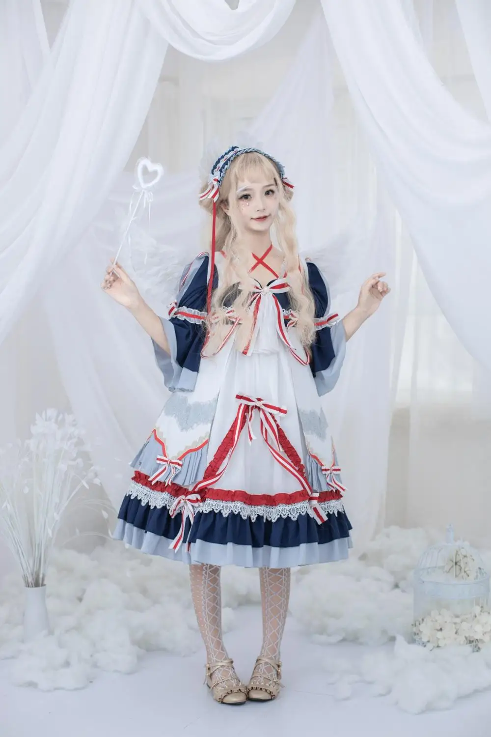 Japonês doce lolita vestido vintage laço bowknot cruz estilingue vestido vitoriano de cintura alta kawaii menina gothic lolita op loli cos