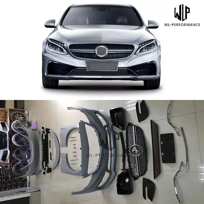 W205 Car Body Kit Pu Unpainted Front Bumper Rear Bumper for Mercedes Benz W205 C200 C300 Carlsson Body Kit 14-16